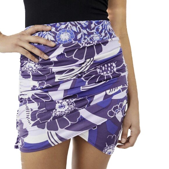 Free People She's Something Else Floral Faux Wrap Tulip Mini Skirt Plum XS - NWT - Picture 1 of 10